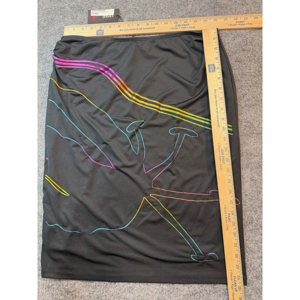VTG Versace Sport Black Rainbow Abstract Graphic Pencil Skirt Italy Size XL NWOT - Picture 10 of 10